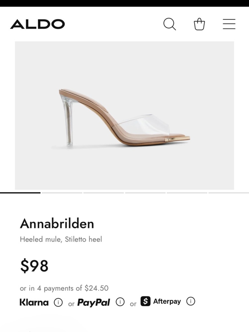 Aldo Clear Strap Nude Pointed Mule with Gold Toe Accent - Picture 2 of 6